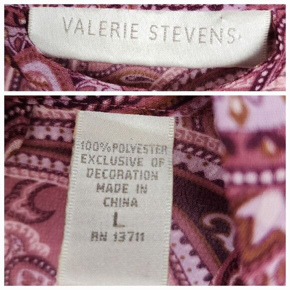 Valerie Stevens Robe Mauve Chiffon Paisley Print Lace Accent Cuffs Size L - Picture 2 of 15